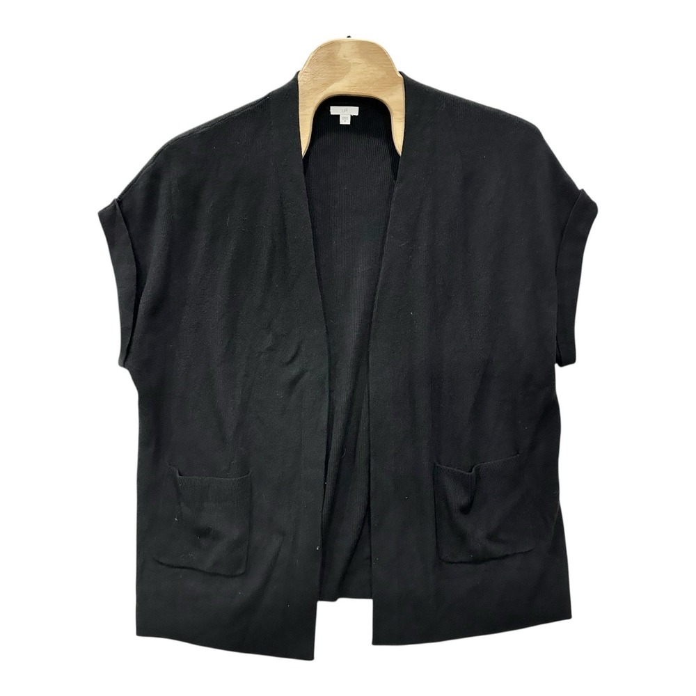 J.Jill Open Short Sleeve Black Ribbed Knit Cardigan‎ Size 2X Fall Layering
